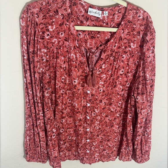 Wonderly cottagecore burnt red button down blouse size XL - Picture 1 of 6